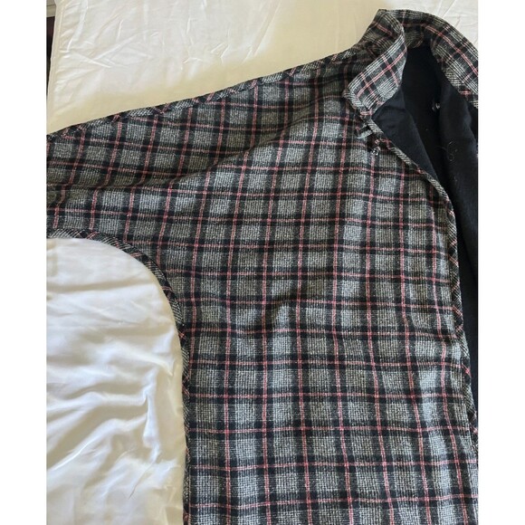 Vtg Plaid Fleece Lined Reversible Long Shacket Plus OS One Button Closure Gray - Picture 4 of 13